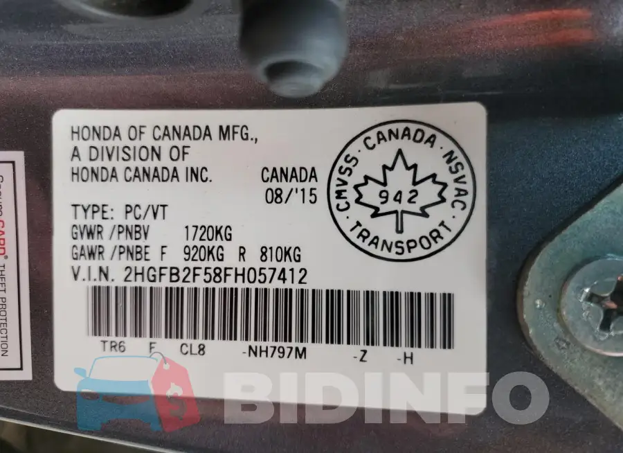 2HGFB2F58FH057412 Photo# 12