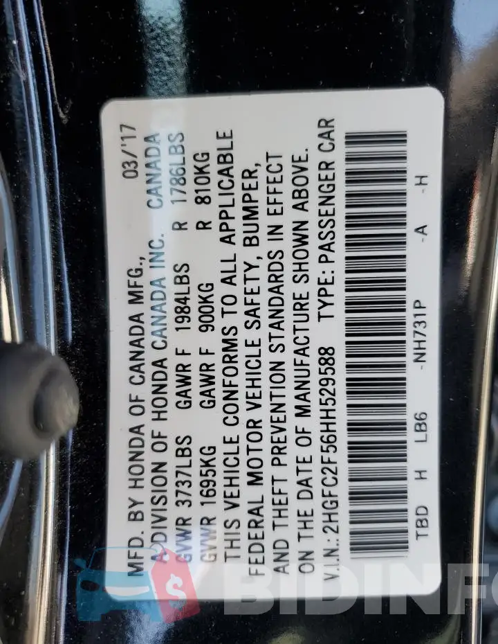 2HGFC2F56HH529588 Photo# 12
