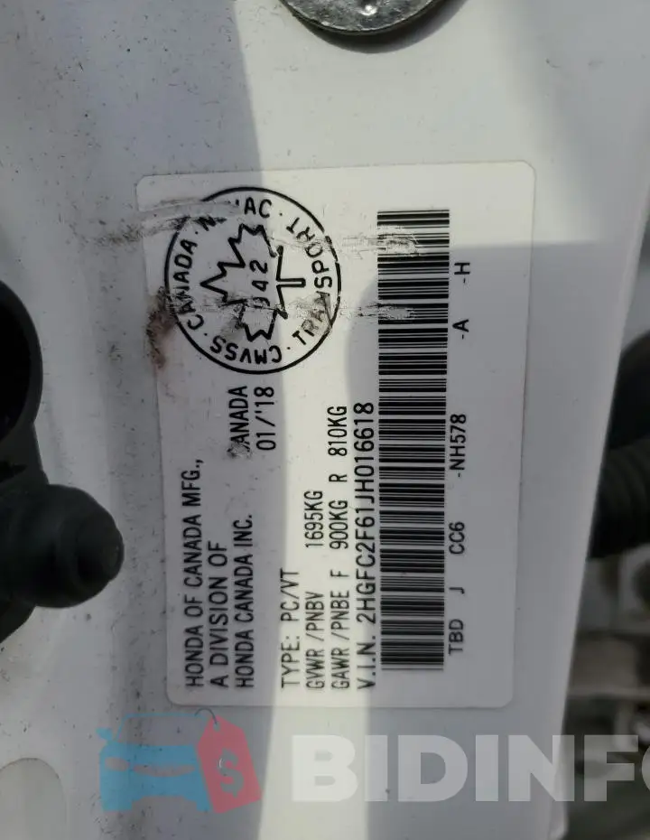 2HGFC2F61JH016618 Photo# 12