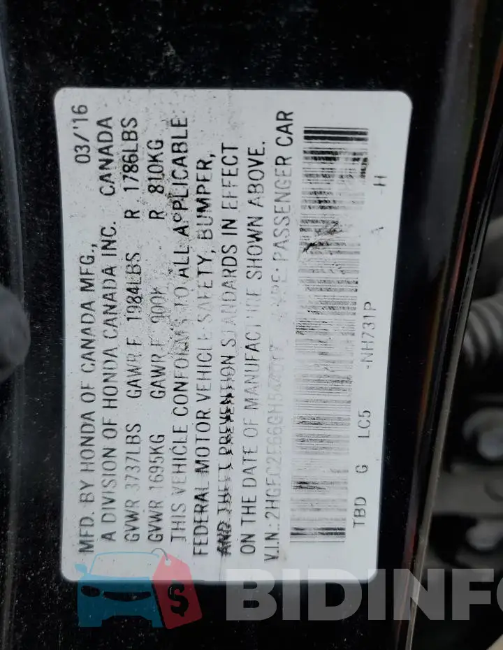 2HGFC2F66GH544017 Photo# 13