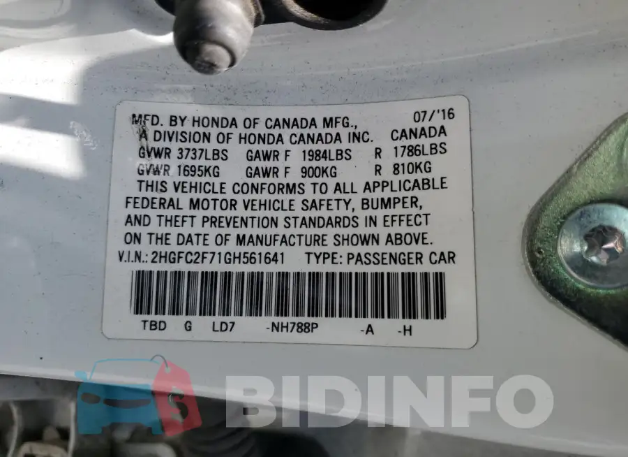 2HGFC2F71GH561641 Photo# 12