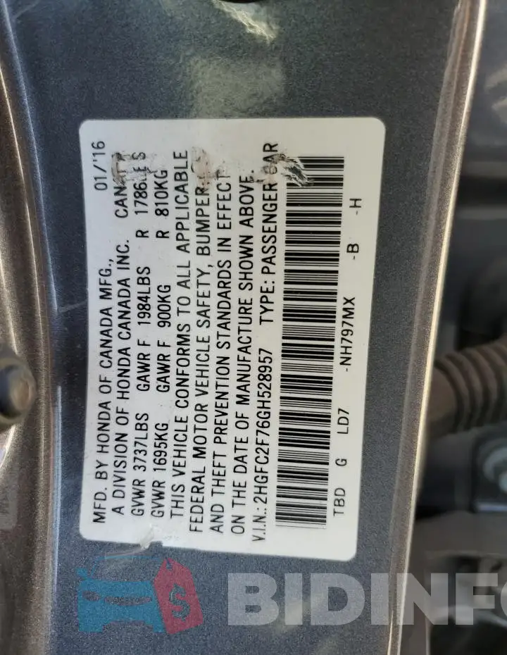 2HGFC2F76GH528957 Photo# 12