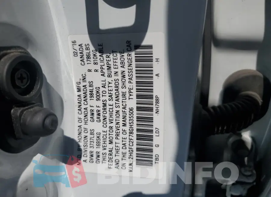 2HGFC2F78GH535506 Photo# 12