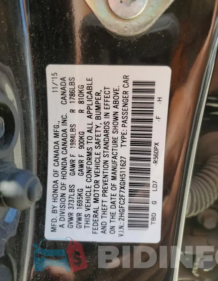 2HGFC2F7XGH511627 Photo# 12