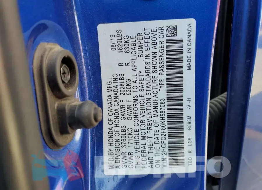 2HGFC2F80KH587083 Photo# 12