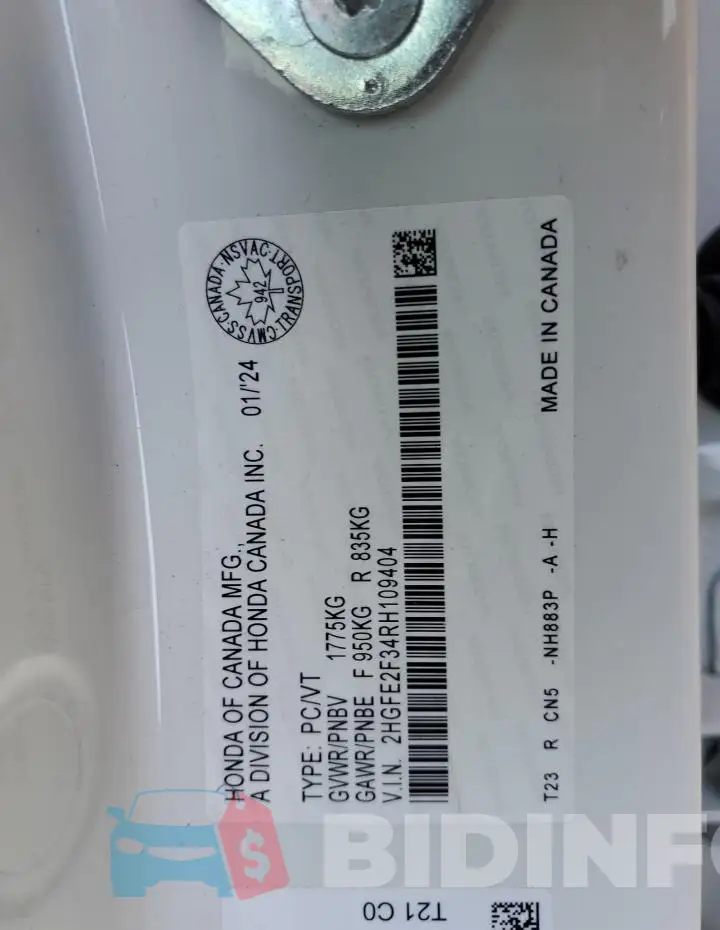 2HGFE2F34RH109404 Photo# 12