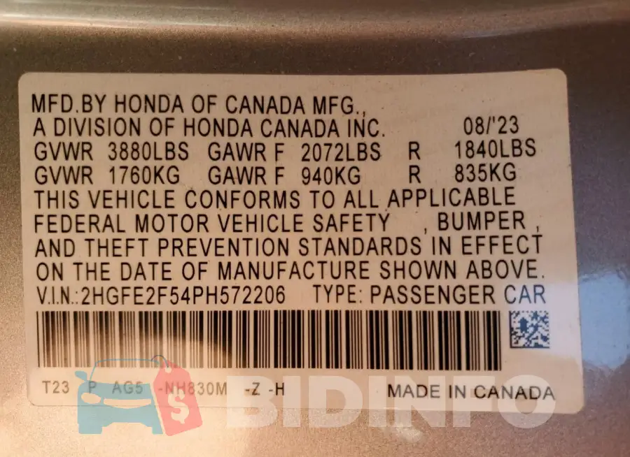 2HGFE2F54PH572206 Photo# 12