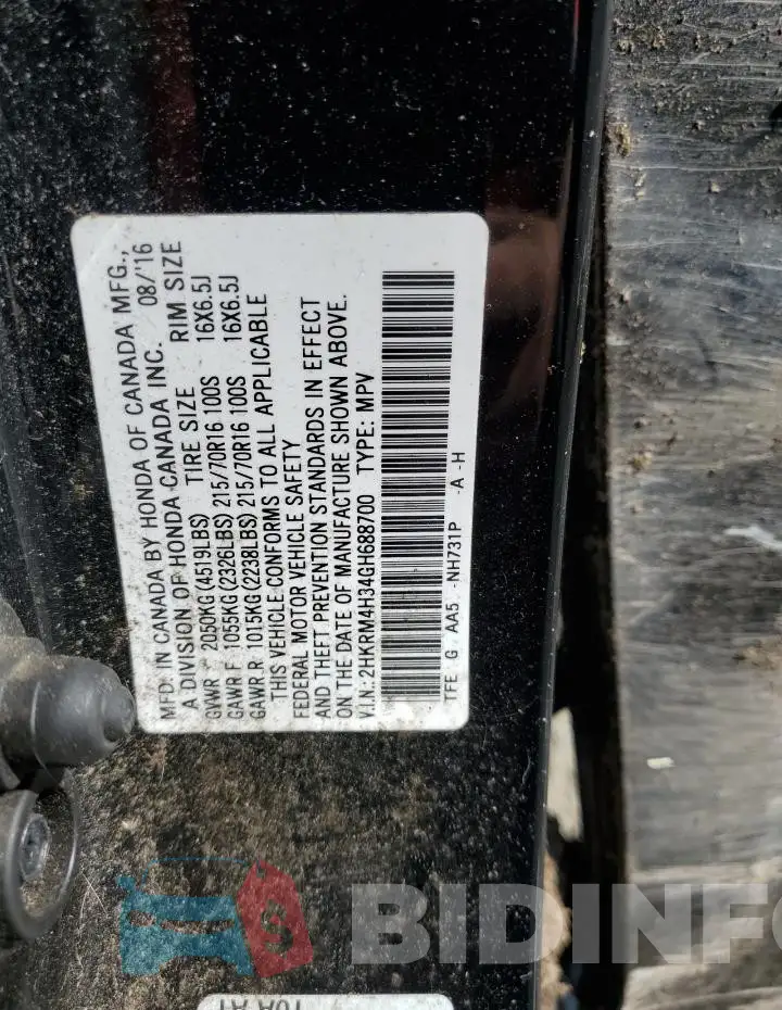 2HKRM4H34GH688700 Photo# 14