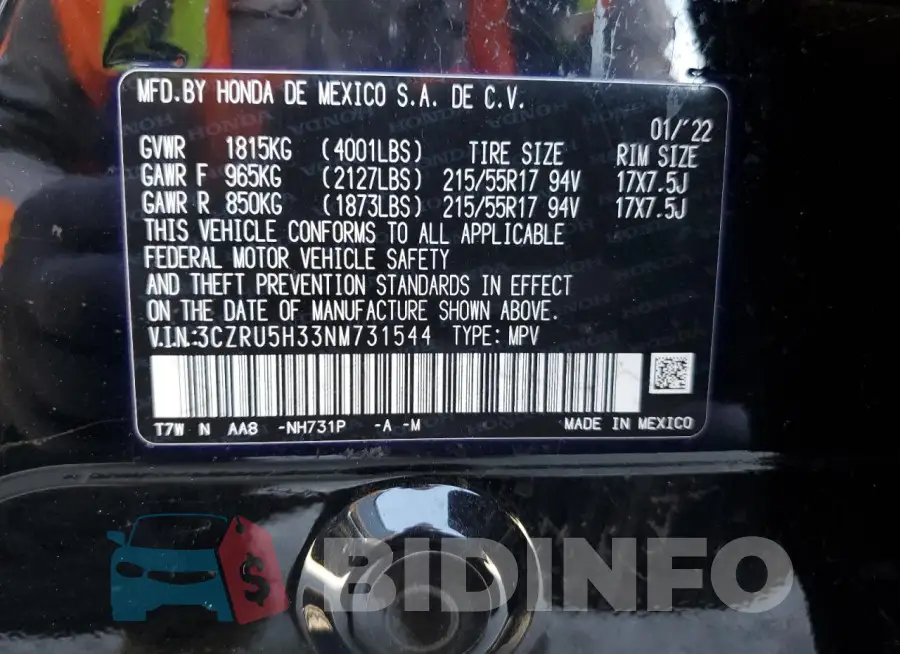 3CZRU5H33NM731544 Photo# 12