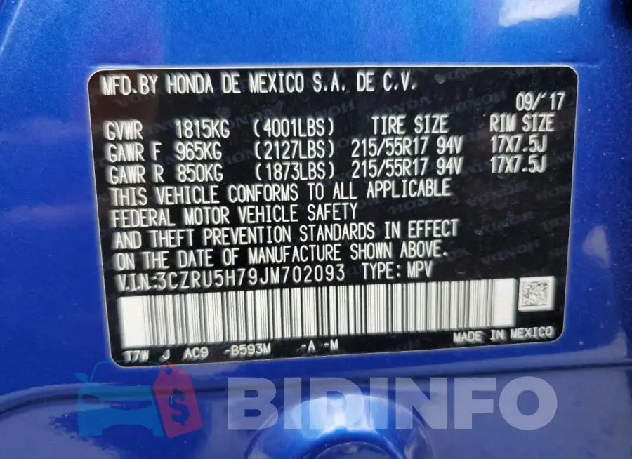 3CZRU5H79JM702093 Photo# 13