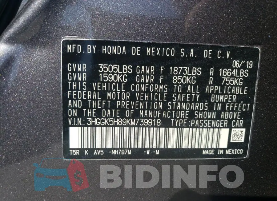 3HGGK5H89KM739918 Photo# 12