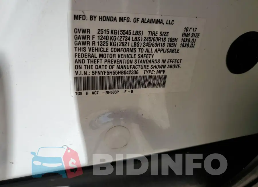 5FNYF5H55HB042336 Photo# 14