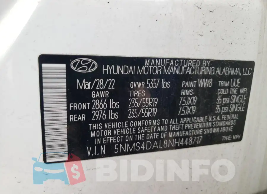 5NMS4DAL8NH448717 Photo# 13