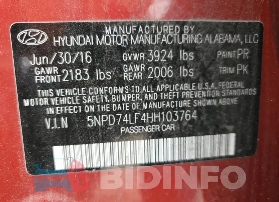 5NPD74LF4HH103764 Photo# 12