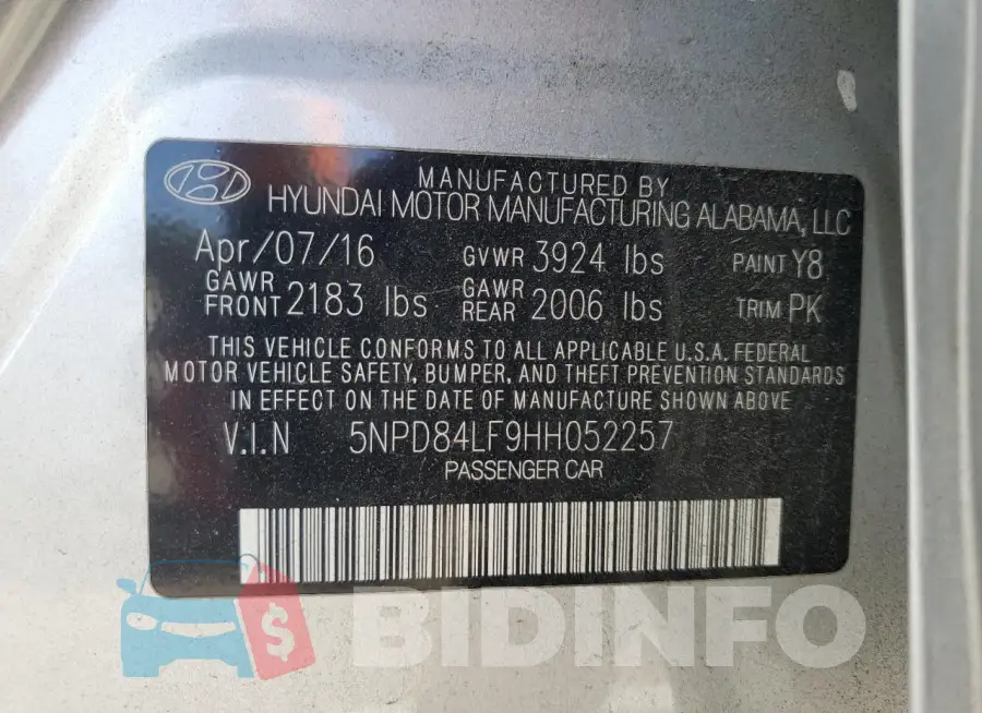 5NPD84LF9HH052257 Photo# 12