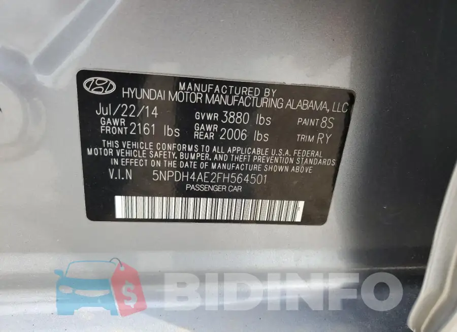 5NPDH4AE2FH564501 Photo# 13