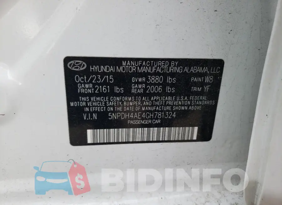 5NPDH4AE4GH781324 Photo# 12