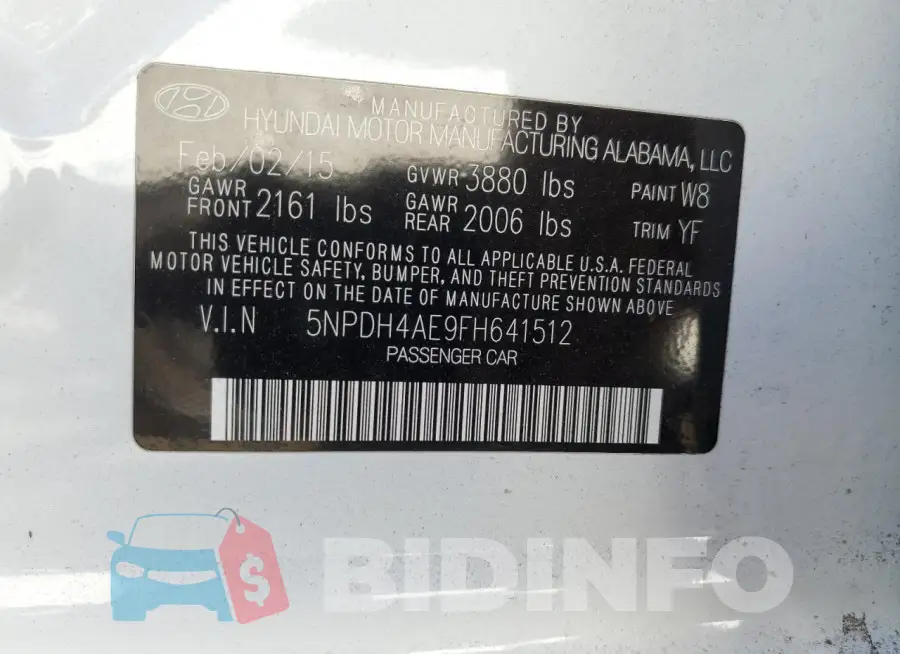 5NPDH4AE9FH641512 Photo# 12