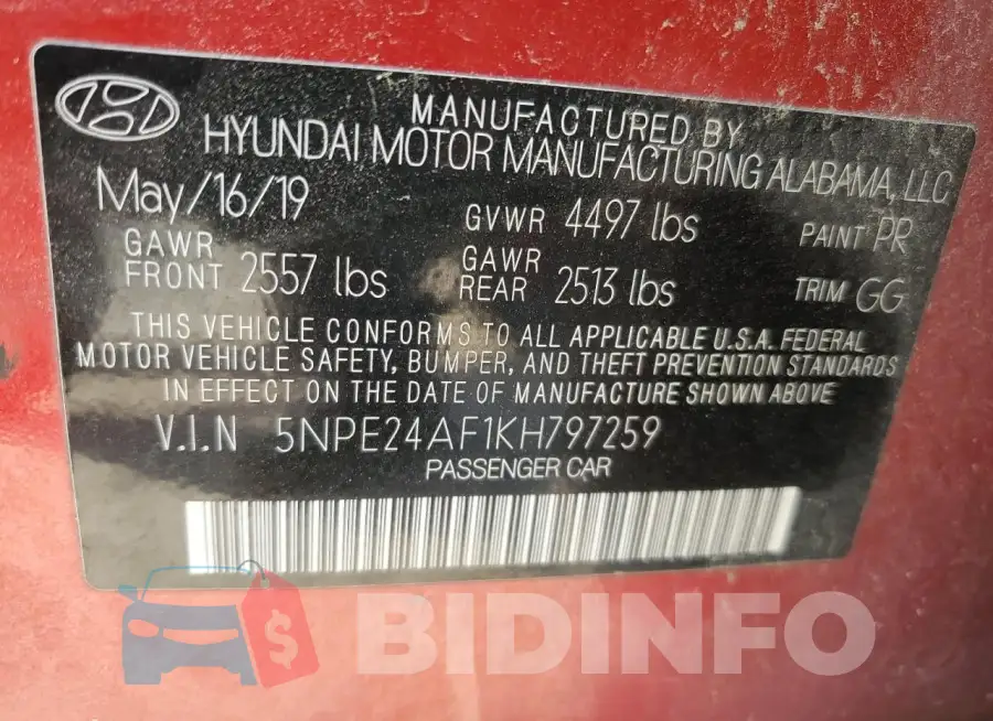 5NPE24AF1KH797259 Photo# 13