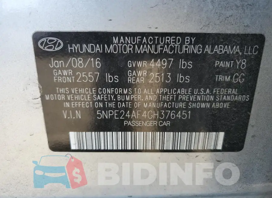 5NPE24AF4GH376451 Photo# 12