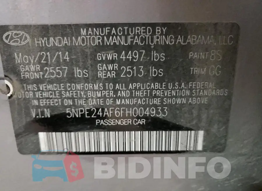 5NPE24AF6FH004933 Photo# 13