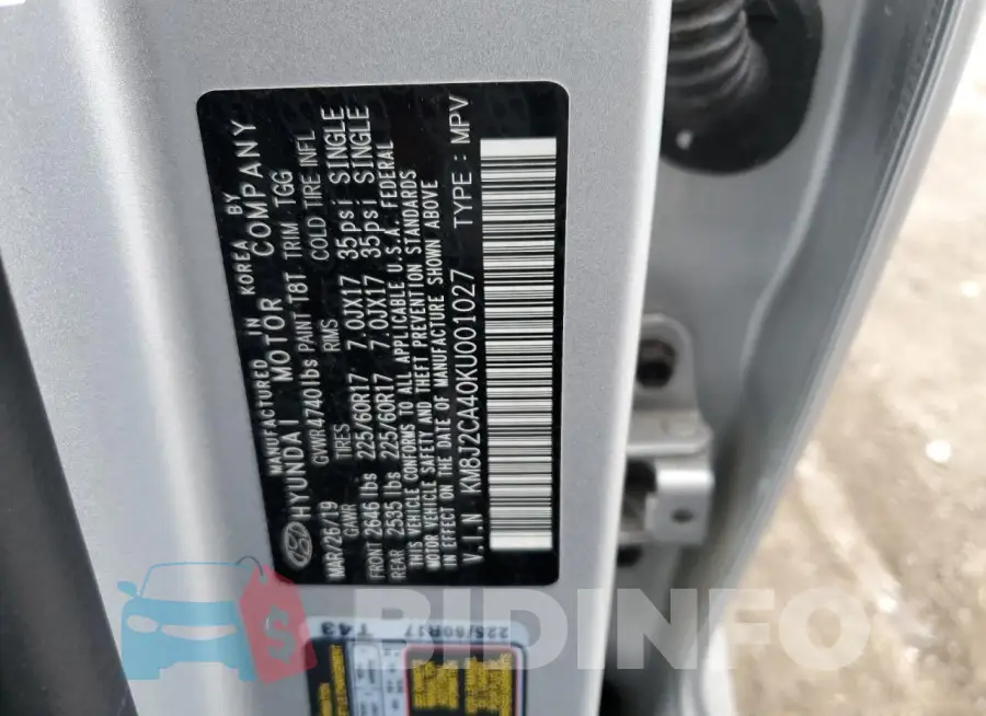 KM8J2CA40KU001027 Photo# 13
