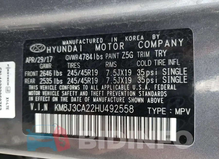 KM8J3CA22HU492558 Photo# 13