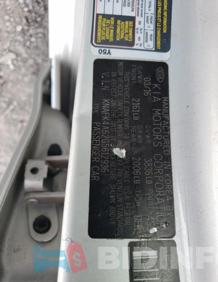 KNAFK4A62G5612936 Photo# 12