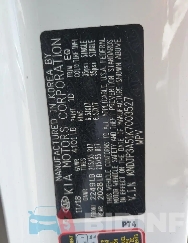 KNDJP3A51K7003527 Photo# 12
