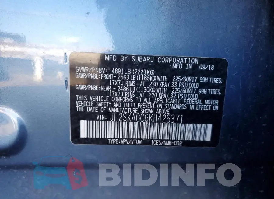 JF2SKAGC6KH426371 Photo# 12