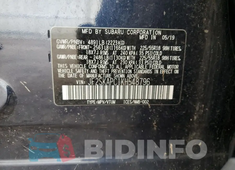 JF2SKAPC1KH548796 Photo# 13
