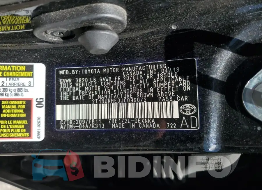 2T1BURHE0JC099072 Photo# 12