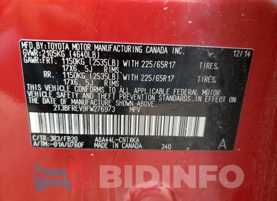 2T3BFREV9FW276973 Photo# 14