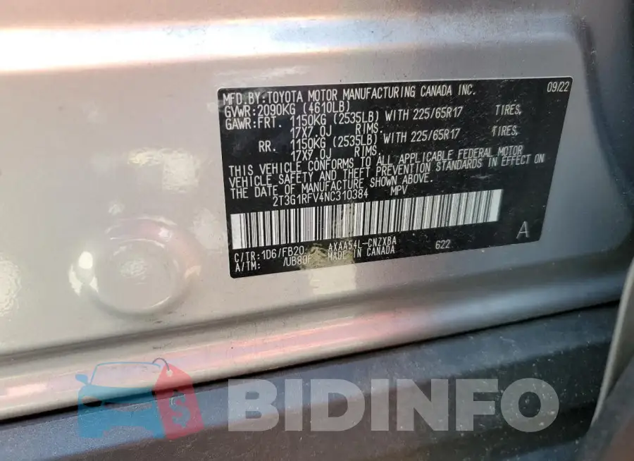 2T3G1RFV4NC310384 Photo# 12