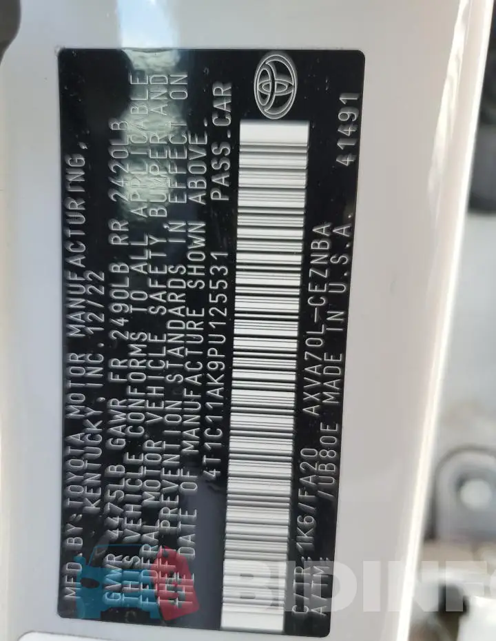 4T1C11AK9PU125531 Photo# 12