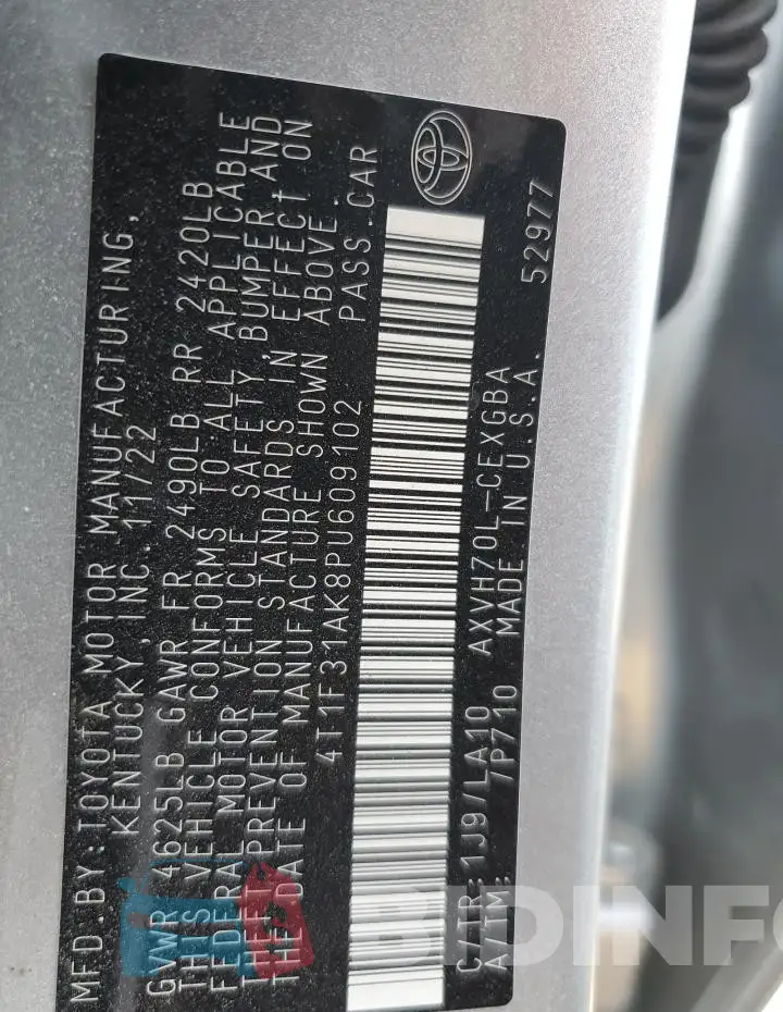 4T1F31AK8PU609102 Photo# 12
