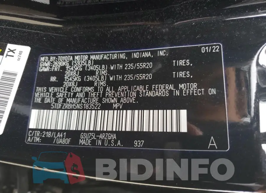 5TDFZRBH5NS183522 Photo# 14