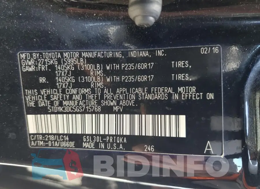 5TDYK3DC5GS715768 Photo# 13