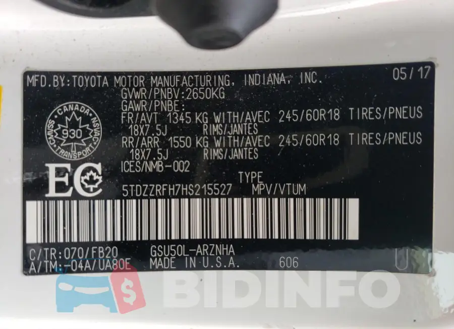 5TDZZRFH7HS215527 Photo# 14