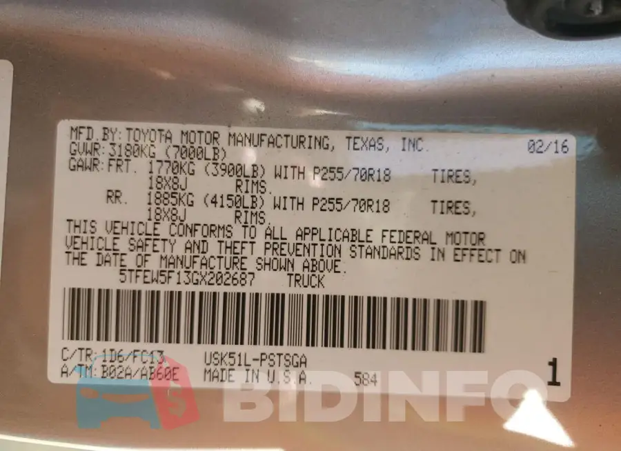5TFEW5F13GX202687 Photo# 12