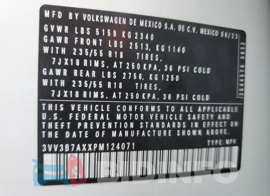 3VV3B7AXXPM124071 Photo# 12