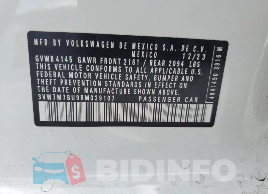3VW7M7BU9RM039107 Photo# 12