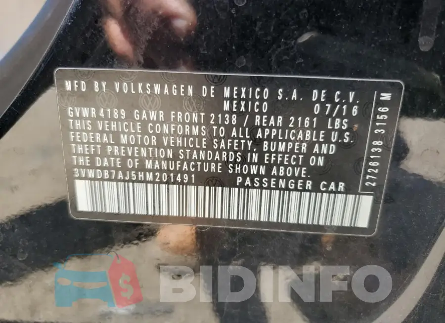 3VWDB7AJ5HM201491 Photo# 12
