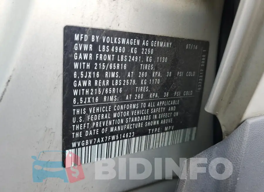 WVGBV7AX7FW514623 Photo# 13