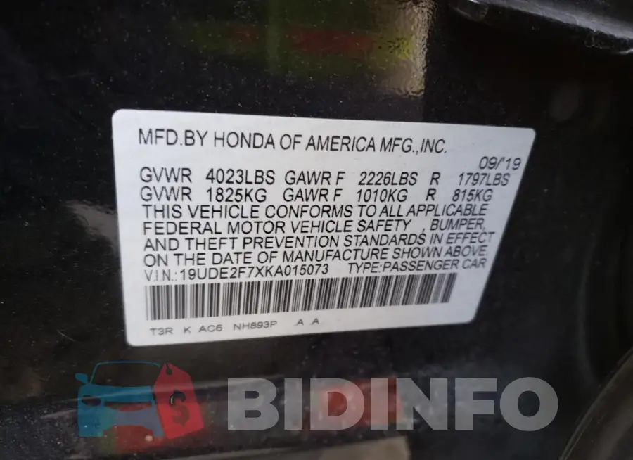 19UDE2F7XKA015073 Photo# 12