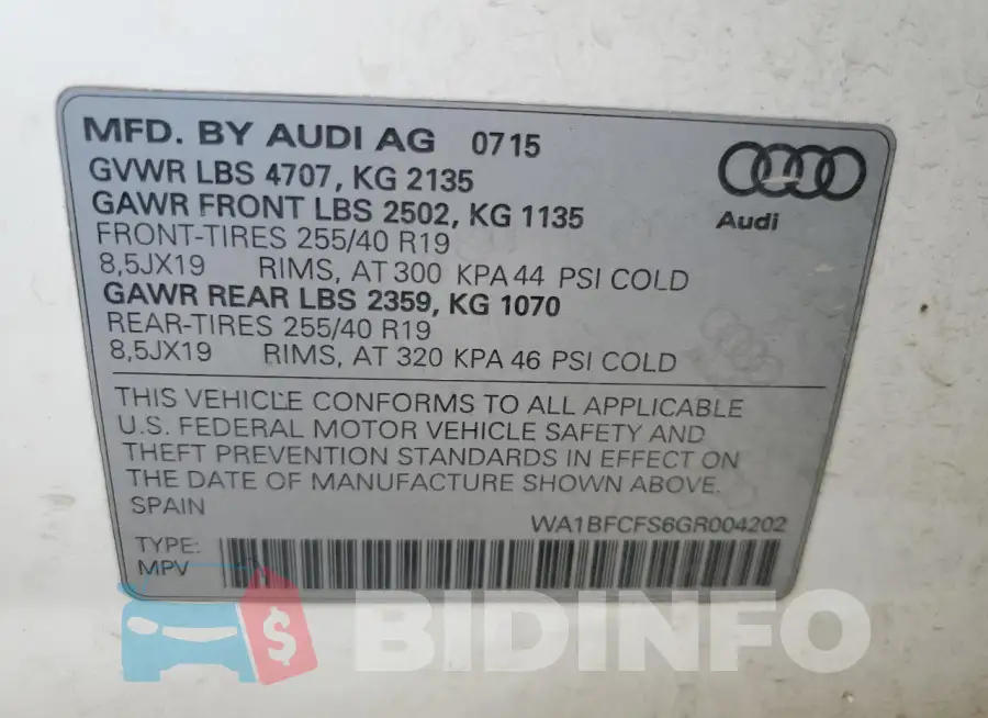 WA1BFCFS6GR004202 Photo# 14