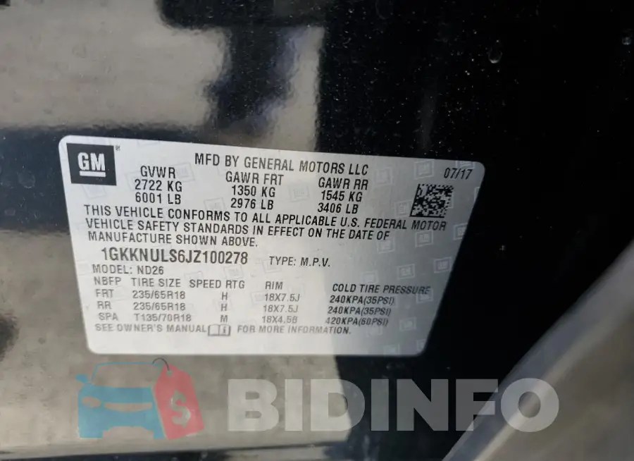 1GKKNULS6JZ100278 Photo# 14