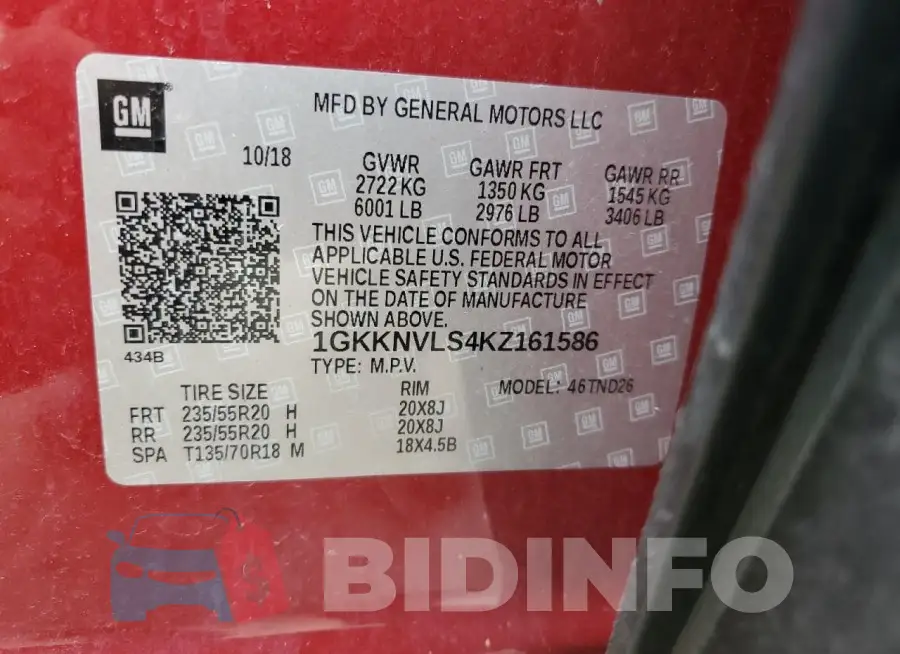 1GKKNVLS4KZ161586 Photo# 13