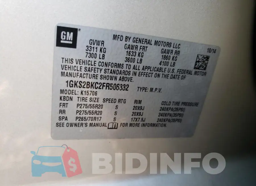 1GKS2BKC2FR506332 Photo# 13