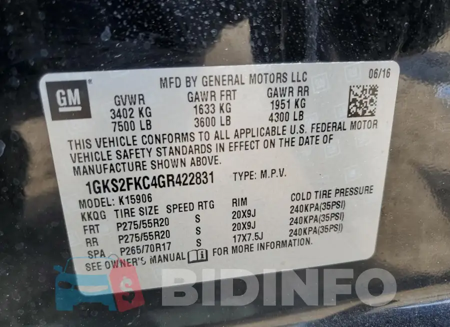 1GKS2FKC4GR422831 Photo# 13